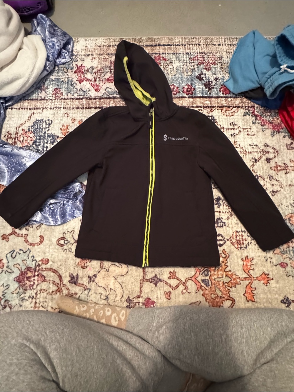 Free Country Black Kids' Hooded Jacket with Lime Trim